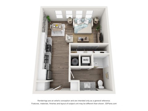 Floor plan for studio, 1 bath, 504 sqft